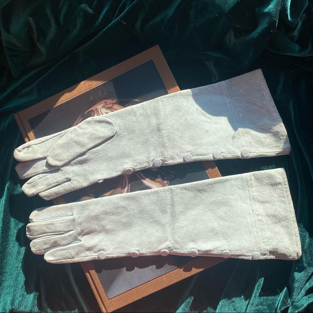 Steve Madden Pale Blue Long Suede Gloves